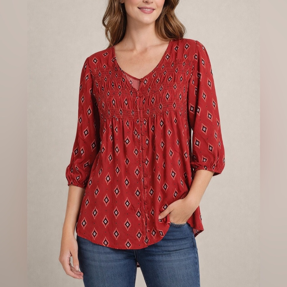 Torrid 3X NWT Red Boho Peasant Blouse Smocked Top Plus